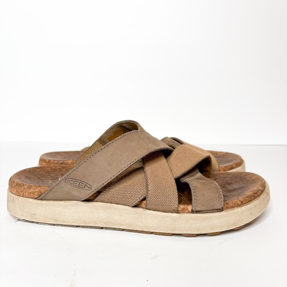 Keen Tan and Brown Cross Strap Sandals Leather Fabric Size 8 Women’s - Picture 2 of 4